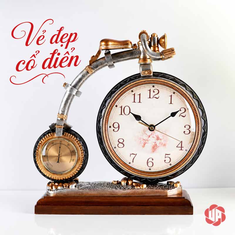 Đồng Hồ Xe Đạp Để Bàn Phong Cách Retro UPHB20 Đồng hồ xe đạp nhìn chính diện trên nền sáng