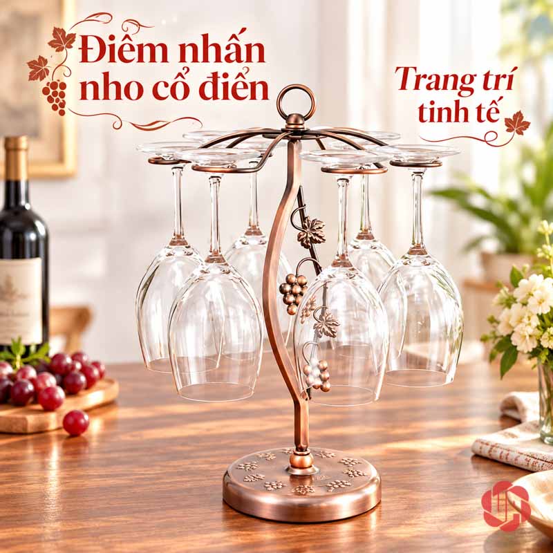 Giá Để Ly Rượu Vang Chùm Nho UP011L Giá ly với dây nho trang trí dọc thân giữa