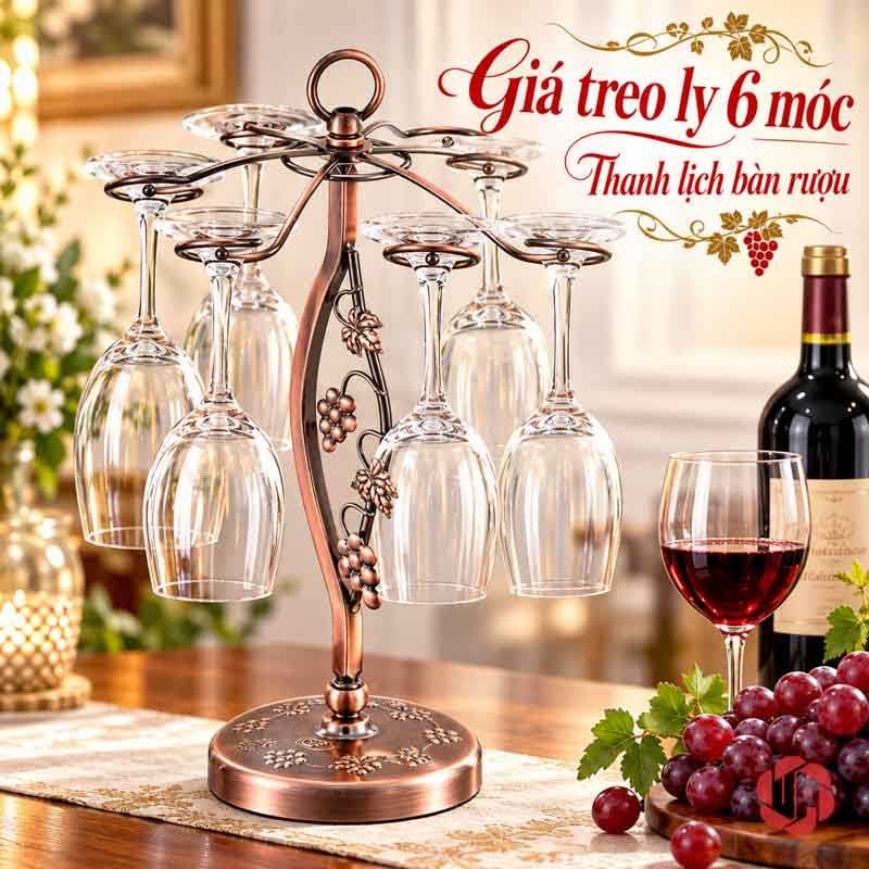 Giá Để Ly Rượu Vang Chùm Nho UP011L Giá ly chùm nho với sáu vị trí treo