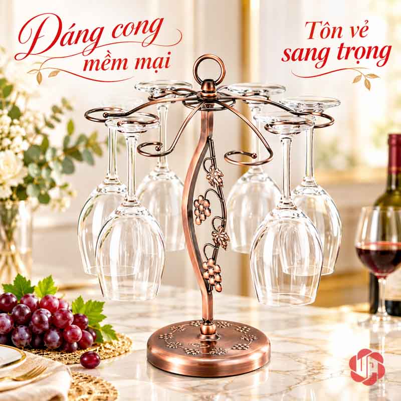 Giá Để Ly Rượu Vang Chùm Nho UP011L Giá ly có thân cong và các chùm nho nhỏ