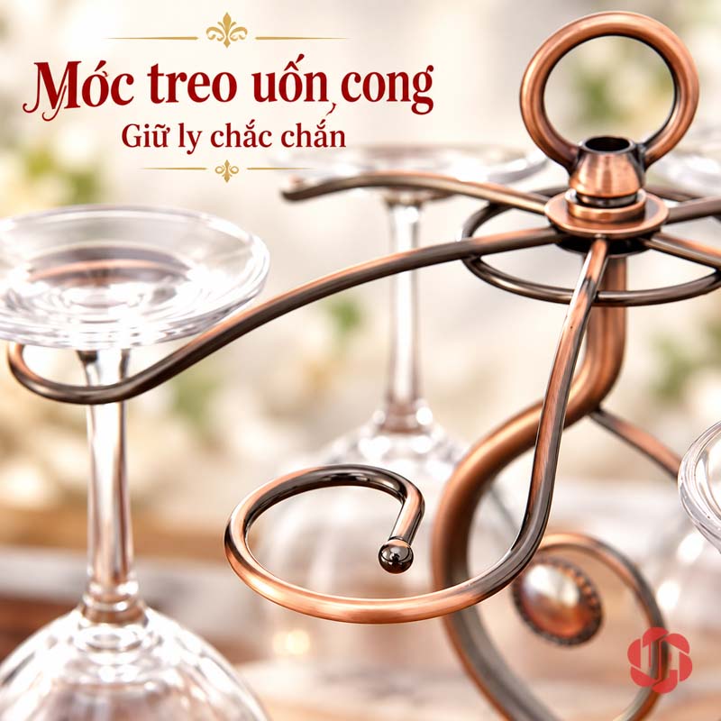 Giá Để Ly Rượu Vang Thân Xoắn UP008L Móc uốn tông đồng đỡ phần chân đế ly