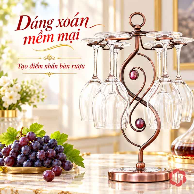 Giá Để Ly Rượu Vang Thân Xoắn UP008L Giá ly tông đồng với hai nét thân giao nhau