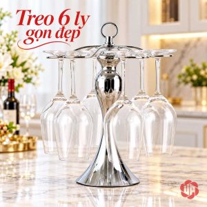 Giá bạc có sáu vị trí treo ly quanh thân