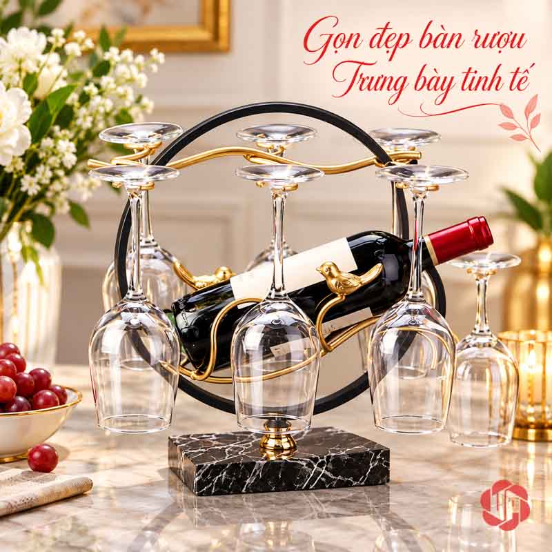 Decor Phòng Khách Giá Ly Đôi Chim UP012L Giá đôi chim có ly và chai cạnh đĩa trái cây