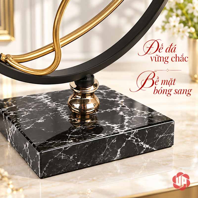 Decor Phòng Khách Giá Ly Đôi Chim UP012L Cận chân đế đá đen vân trắng và phần nối khung