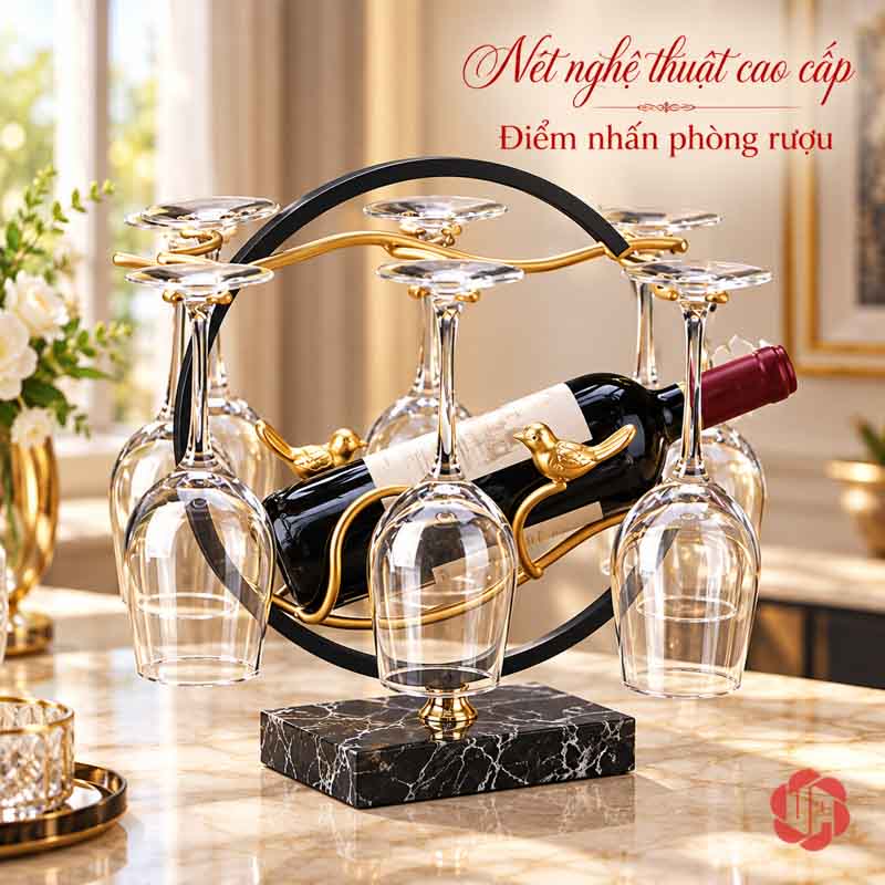 Decor Phòng Khách Giá Ly Đôi Chim UP012L Giá đôi chim có chai đặt nghiêng bên trong khung