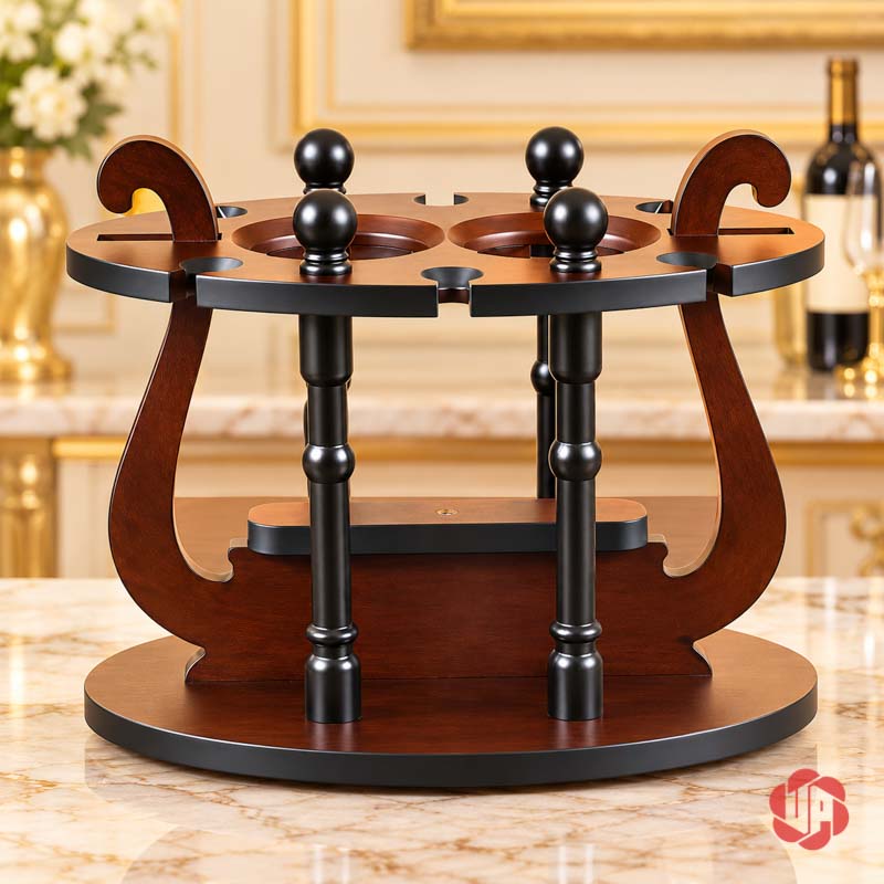 Giá Treo Ly Rượu Gỗ Cổ Điển UP019L Giá gỗ không đặt chai và ly, thấy rõ các trụ