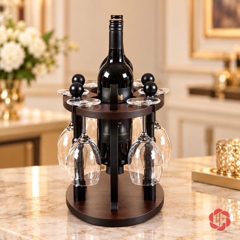 Giá Treo Ly Rượu Gỗ Cổ Điển UP019L Giá ly nâu sẫm nhìn từ cạnh hẹp