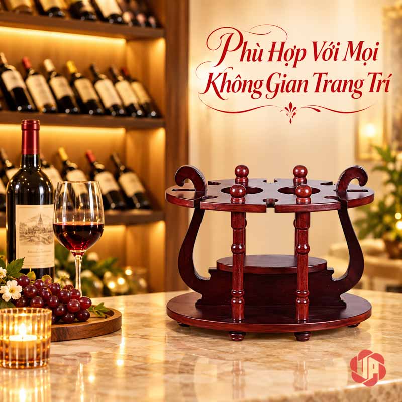 Giá Treo Ly Rượu Gỗ Cổ Điển UP019L Giá gỗ để trống trên mặt quầy trước tủ rượu
