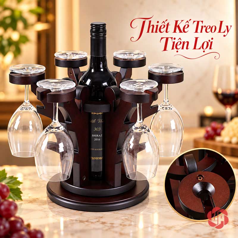 Decor Nhà Đẹp Giá Ly Gỗ Tỏa Tròn UP025L Giá ly và góc phóng lớn khe treo trên đầu nhánh