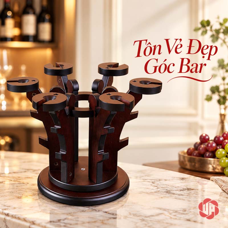 Decor Nhà Đẹp Giá Ly Gỗ Tỏa Tròn UP025L Giá ly gỗ để trống trên bàn sáng