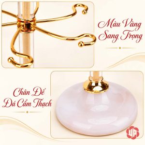 Ảnh ghép cận móc vàng và chân đế đá sáng