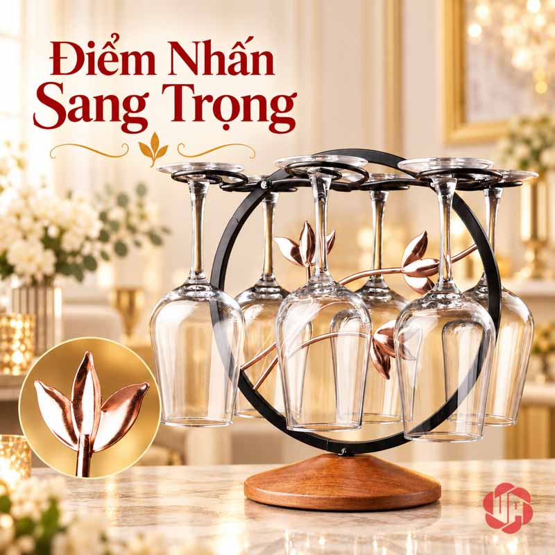 Giá Treo Ly Khung Tròn Cành Hoa UP018L Giá ly và góc cận cánh hoa ánh đồng