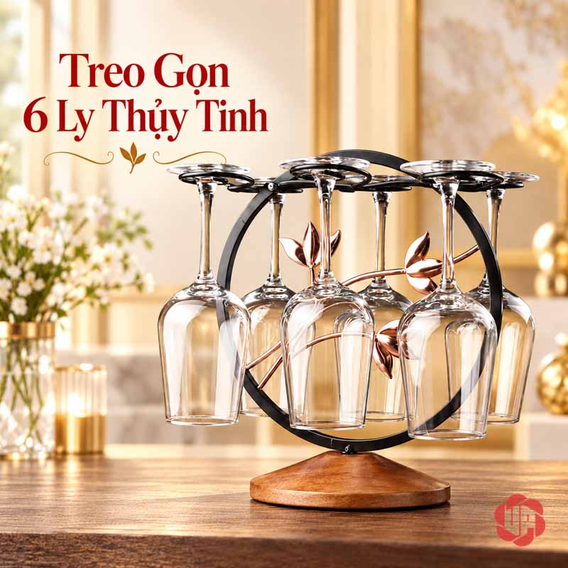 Giá Treo Ly Khung Tròn Cành Hoa UP018L Giá ly tròn có sáu vị trí treo quanh phía trên
