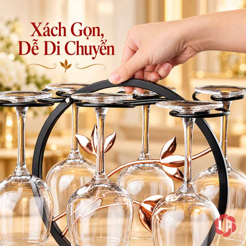 Giá Treo Ly Khung Tròn Cành Hoa UP018L Bàn tay cầm phần đỉnh khung giá đang treo ly