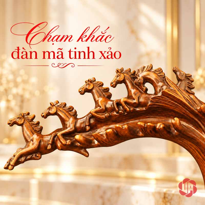 Giá Treo Ly Rượu Vang Lục Mã Truy Phong UP017L Cận đàn ngựa có bờm và chân vươn trên thân giá