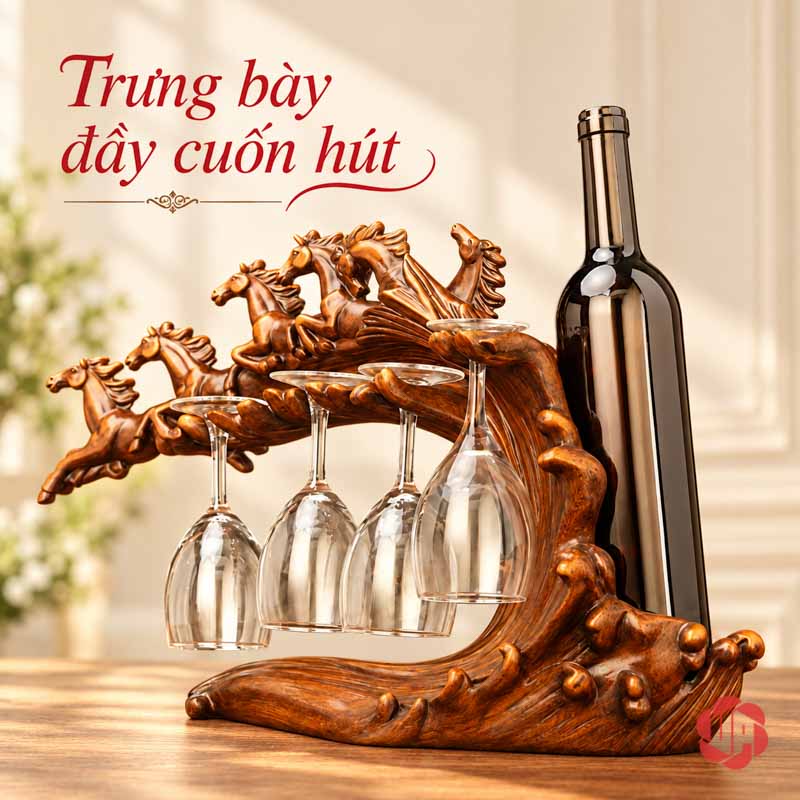 Giá Treo Ly Rượu Vang Lục Mã Truy Phong UP017L Giá lục mã nhìn chéo từ phía đặt chai