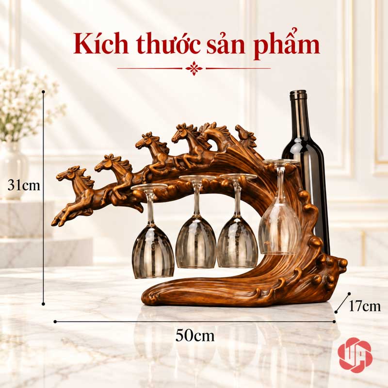 Giá Treo Ly Rượu Vang Lục Mã Truy Phong UP017L Sơ đồ giá lục mã dài 50 sâu 17 cao 31 cm