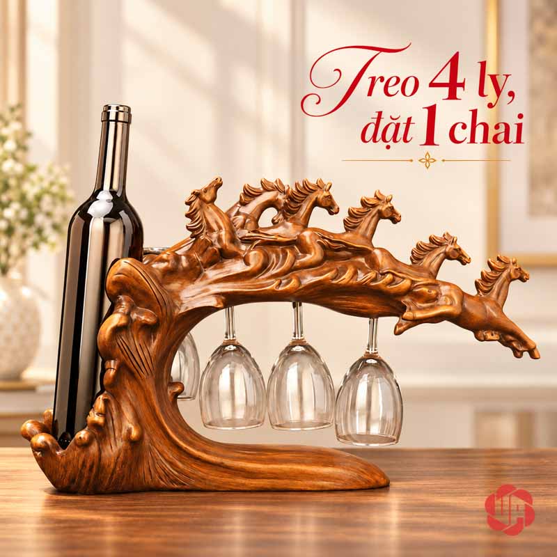 Giá Treo Ly Rượu Vang Lục Mã Truy Phong UP017L Giá lục mã đặt một chai và treo bốn ly
