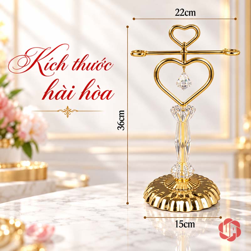 Giá Treo Ly Rượu Vang Tình Yêu UP036L Ảnh giá ly ghi rộng 22 cm, cao 36 cm, đế 15 cm