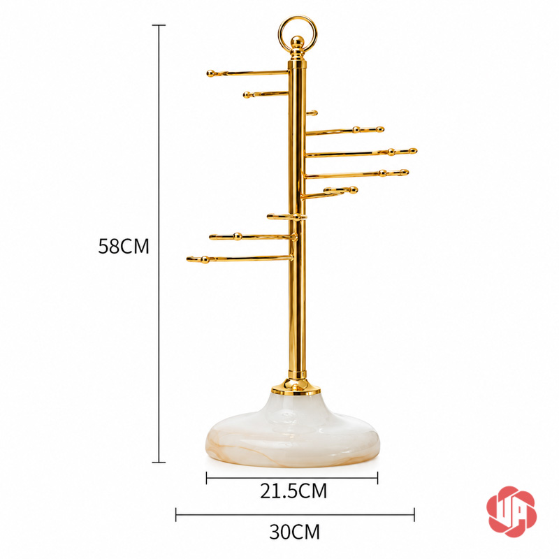 Giá Treo Ly Rượu Vang Xoắn Bậc Thang UP040L Ảnh giá ly ghi cao 58 cm, rộng 30 cm, đế 21,5 cm