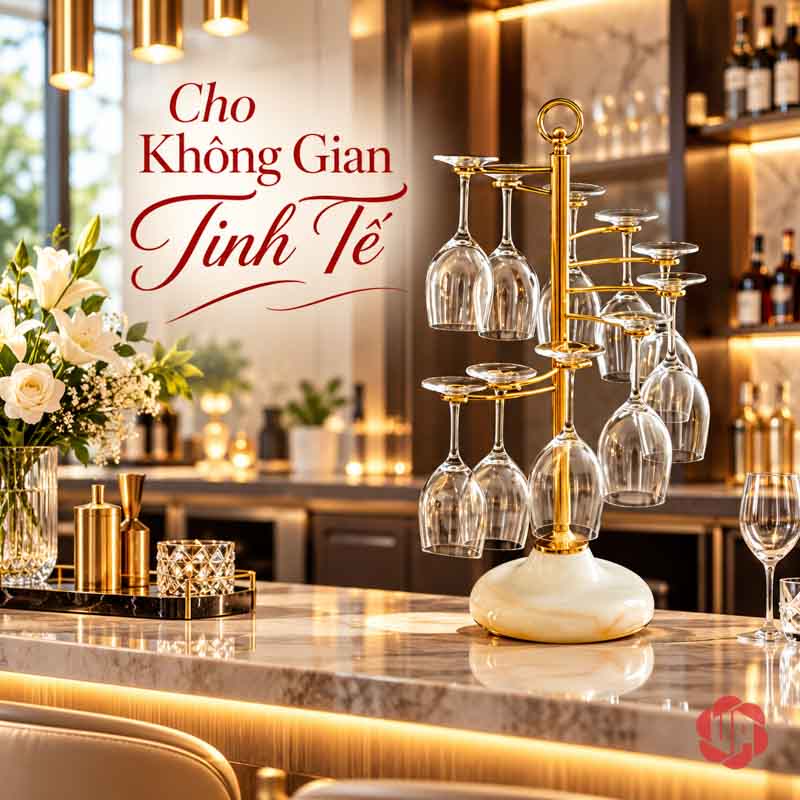 Giá Treo Ly Rượu Vang Xoắn Bậc Thang UP040L Giá ly xoắn trên quầy trước tủ có đèn