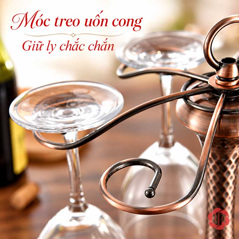 Giá Treo Ly Rượu Vang Cổ Điển UP003L Cận móc cong màu nâu đồng đỡ chân ly