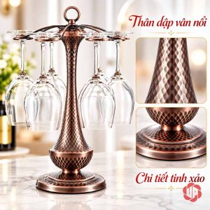 Cận vân hình thoi trên thân và chi tiết chân đế giá ly