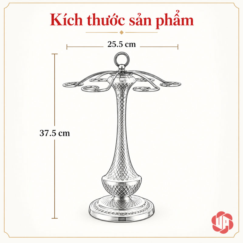 Giá Treo Ly Rượu Vang Cổ Điển UP003L Sơ đồ giá ly rộng 25,5 cm và cao 37,5 cm