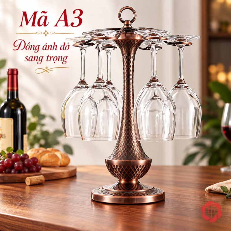 Giá Treo Ly Rượu Vang Cổ Điển UP003L Giá treo ly nâu đồng ánh đỏ trong không gian sáng