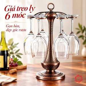 Giá treo ly thân vân nổi với sáu vị trí treo