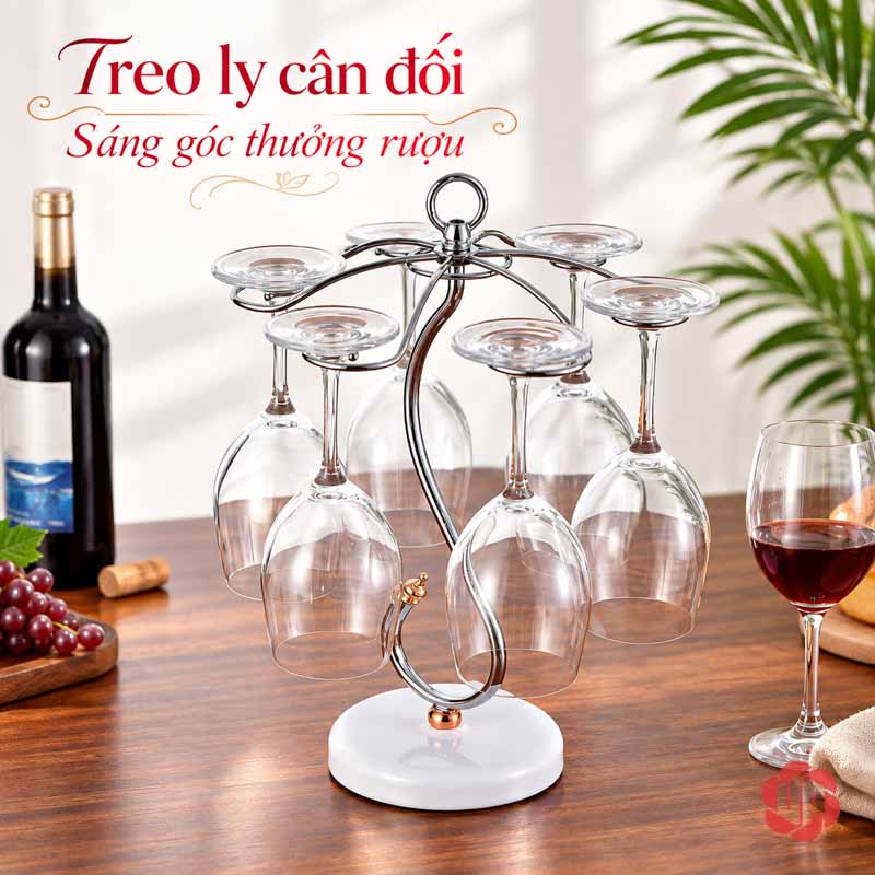 Giá Treo Ly Rượu Vang Dáng Uốn UP005L Giá treo ly thân uốn nhìn từ góc chéo phía trên