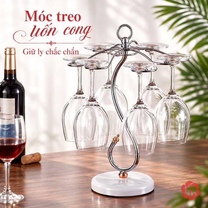 Giá Treo Ly Rượu Vang Dáng Uốn UP005L Giá treo ly với các móc cong mở ra hai bên
