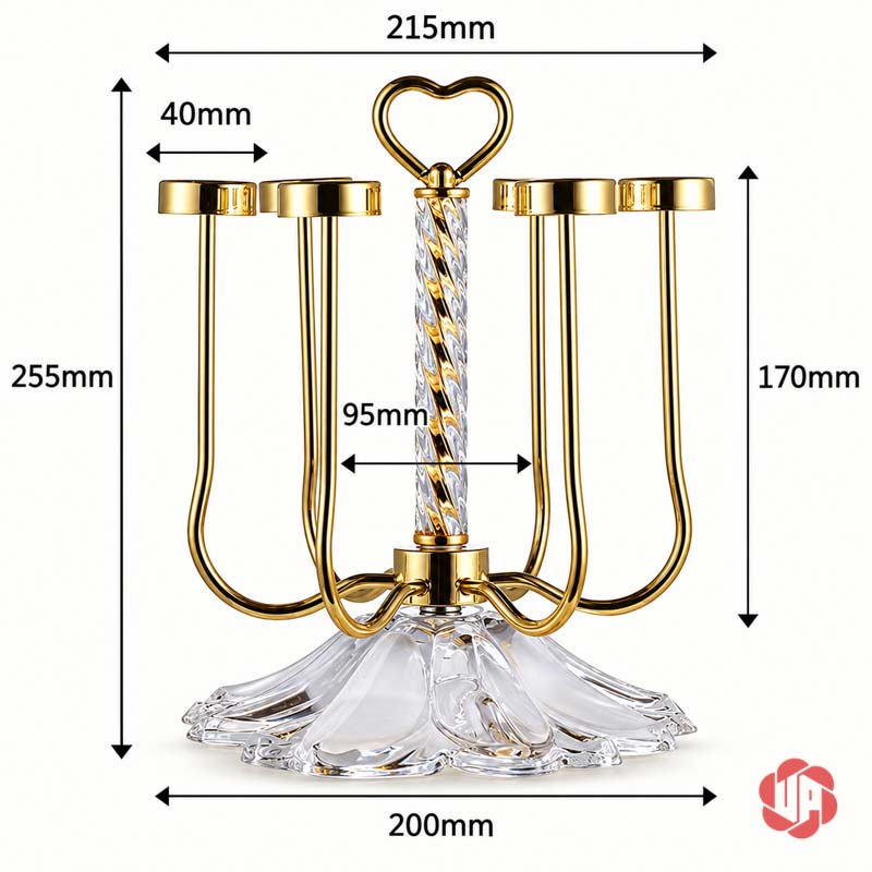 Giá Úp Cốc Để Bàn Tay Cầm Trái Tim UP002C Sơ đồ giá úp cốc rộng 21,5 cm và cao 25,5 cm