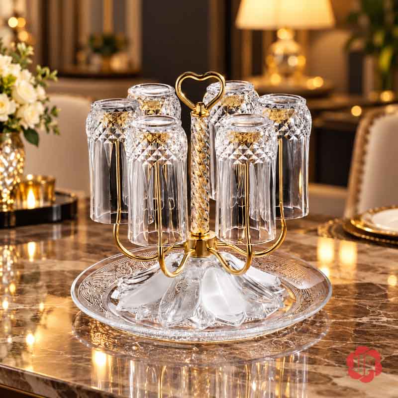 Giá Úp Cốc Để Bàn Tay Cầm Trái Tim UP002C Giá úp cốc vàng có cốc đặt trên đĩa tròn