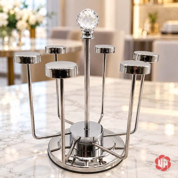 Giá úp cốc uống nước inox để trống trên bàn vân đá