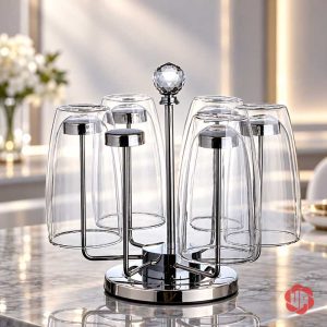 Giá úp cốc uống nước inox với cốc trong suốt dáng cao