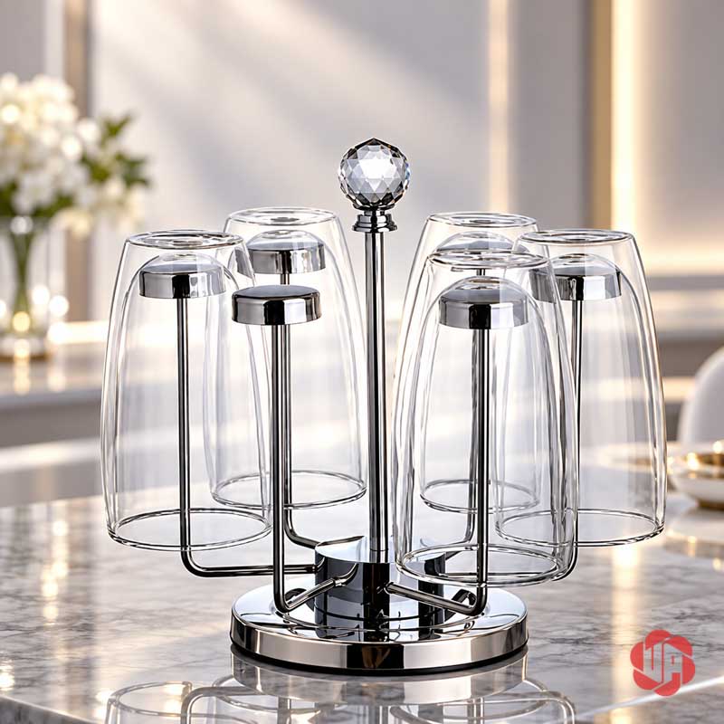 Giá Úp Cốc Uống Nước Inox Đỉnh Pha Lê UP001C Giá úp cốc uống nước inox với cốc trong suốt dáng cao