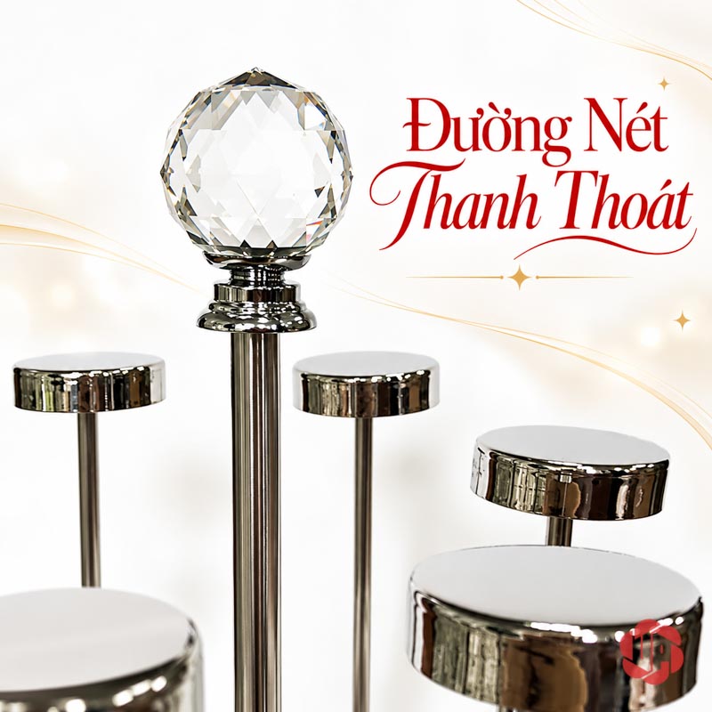 Giá Úp Cốc Uống Nước Inox Đỉnh Pha Lê UP001C Giá úp cốc uống nước với các đầu đỡ bạc quanh đỉnh pha lê