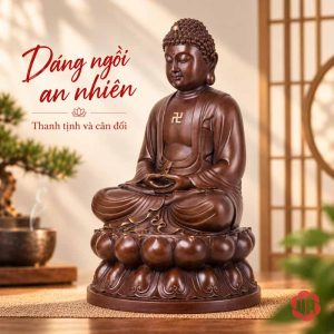Tượng Phật ngồi kiết già trên đài sen chụp nghiêng ba phần tư
