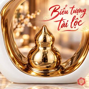 Hồ lô nhỏ màu vàng nằm trong khoảng rỗng của tượng lớn