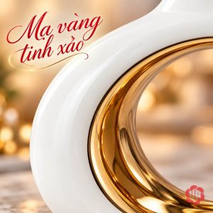 Cận viền vàng phía trong thân hồ lô gốm trắng