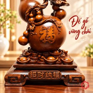 Hồ lô phong thủy với thỏi vàng và chân đế chữ nhật