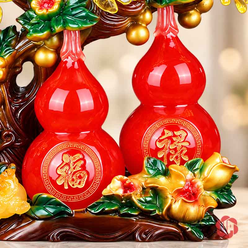 Hồ Lô Phong Thủy Phúc Lộc Song Toàn UP060A Cận đôi hồ lô đỏ có họa tiết chữ vàng
