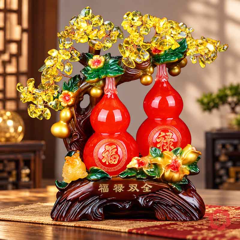 Hồ Lô Phong Thủy Phúc Lộc Song Toàn UP060A Tượng hồ lô Phúc Lộc Song Toàn đặt trên bàn gỗ