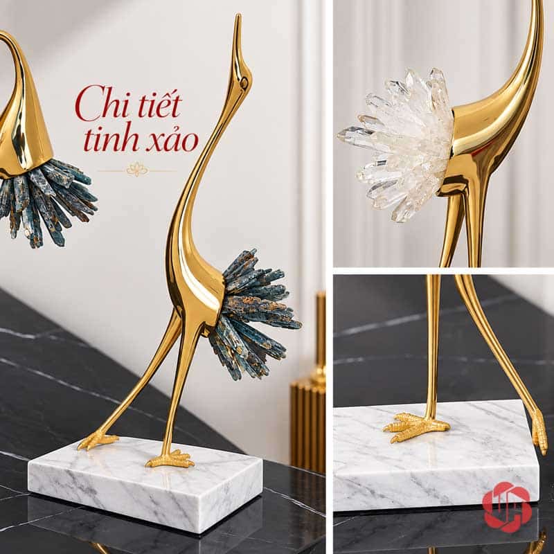 Đồ Trang Trí Phòng, Tượng Chim Hồng Hạc Bằng Đồng UPD069 Ảnh ghép chi tiết thân, đuôi xòe và chân hồng hạc trên đế trắng