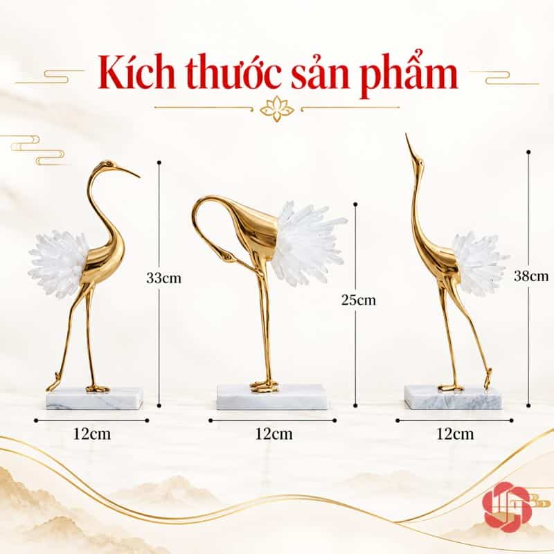 Đồ Trang Trí Phòng, Tượng Chim Hồng Hạc Bằng Đồng UPD069 Ba dáng hồng hạc rộng 12 cm, cao lần lượt 33 cm, 25 cm và 38 cm