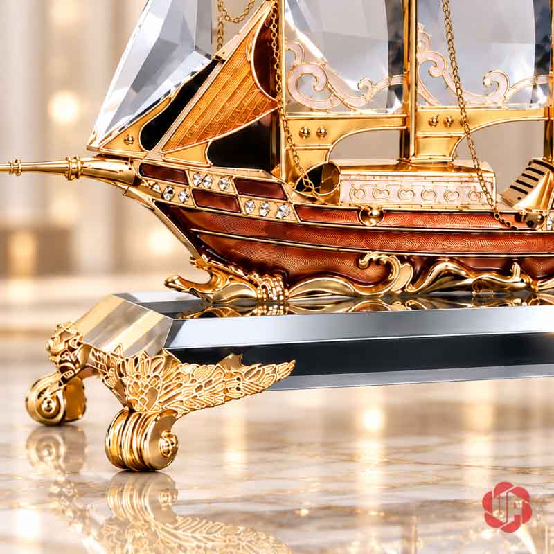 Hộp Bút Để Bàn Thuyền Buồm Thuận Buồm Xuôi Gió UP046 Hộp bút để bàn thuyền buồm cận cảnh mũi thuyền và thân sắc nâu vàng