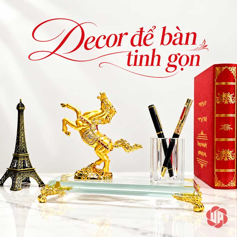 Hộp Đựng Bút Để Bàn Ngựa Mã Đáo Thành Công UP057 Hộp đựng bút để bàn không cờ cạnh mô hình tháp và sách