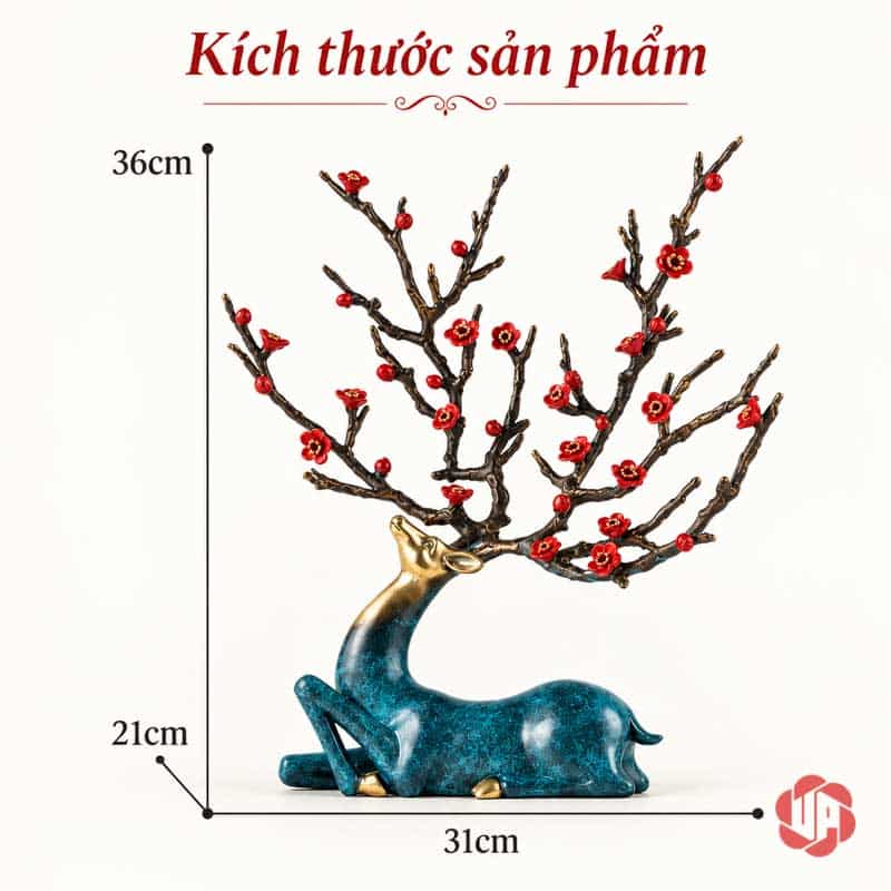 Tượng Hươu Bằng Đồng Tài Lộc, Dáng Nằm Hoa Đỏ UPD070 Ảnh số đo tượng hươu nằm dài 31 cm, sâu 21 cm, cao 36 cm
